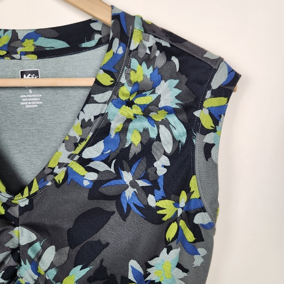 REI Gray Blue Green Floral V Neck Sleeveless Dress Sz S - Picture 2 of 6